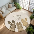 thumbnail image 3 of 6ft Round Rug, Happy Easter Non-Skid Rubber Backing Large Area Rugs - Living Room Bedroom Home Office, Polka Dot Bunny Spring Beige Burlap Indoor Floor Mat Carpets Washable Rug, 3 of 9