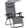 thumbnail image 1 of Outsunny Foldable Lounge Chair with Canopy Shade, Side Tray, Cup Holder, 1 of 10