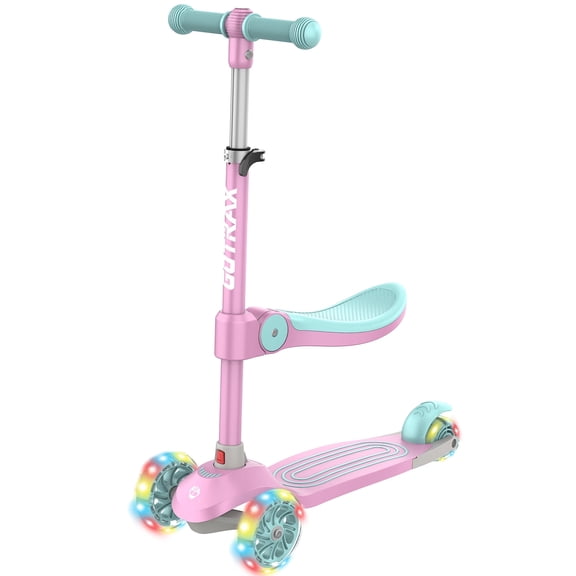 Open Box GOTRAX BoblooPro 3-Wheel Light-Up Kick Scooter for Kids Ages 3-8, with Folding Adjustable/Rmovable Seat, Pink