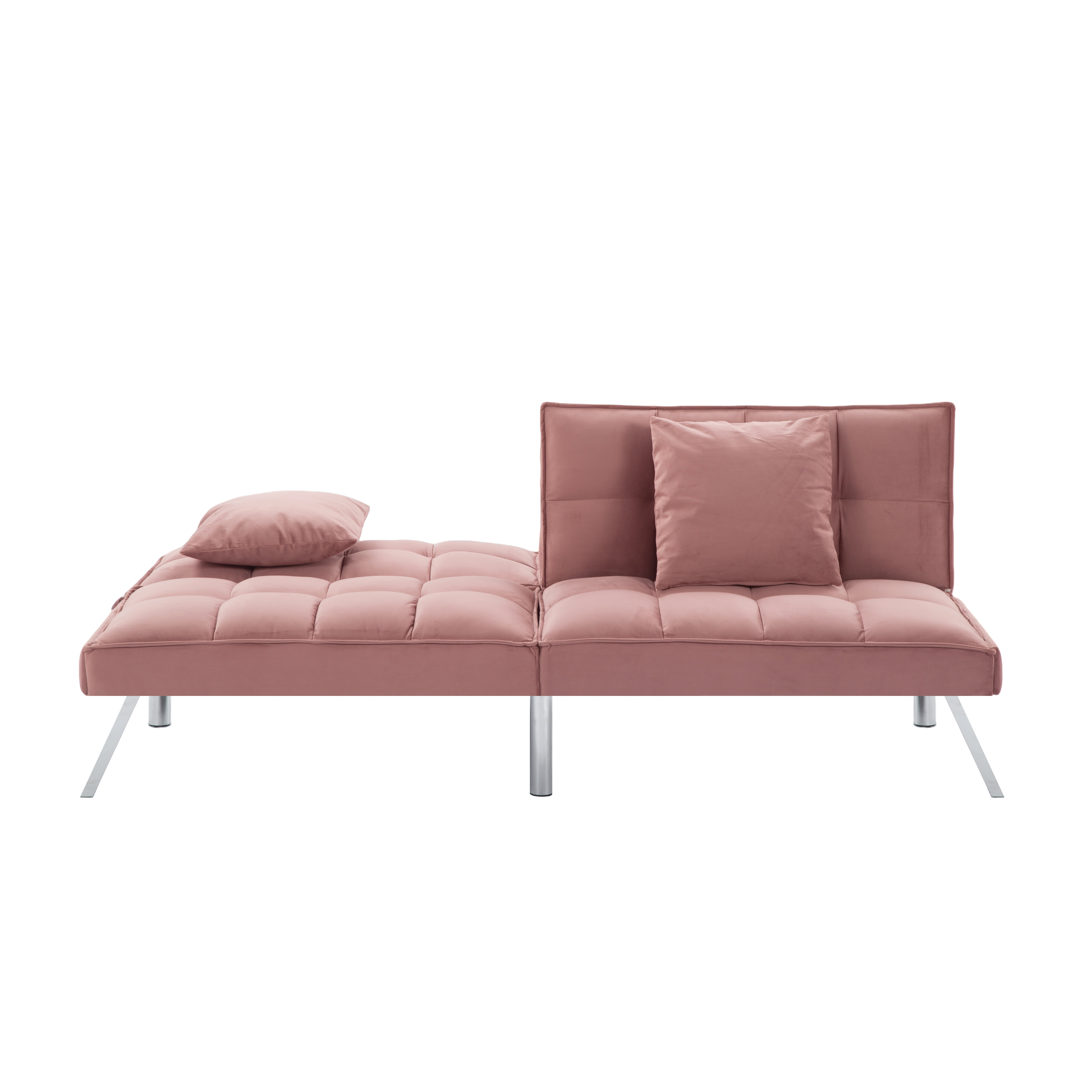 Gewnee Modern Velvet Futon Sofa Bed,67.7" Convertible Sleeper Sofa Bed with Throw Pillows，5 Adjustable Backrest Angles,Loveseat for Small Place,Rose Red