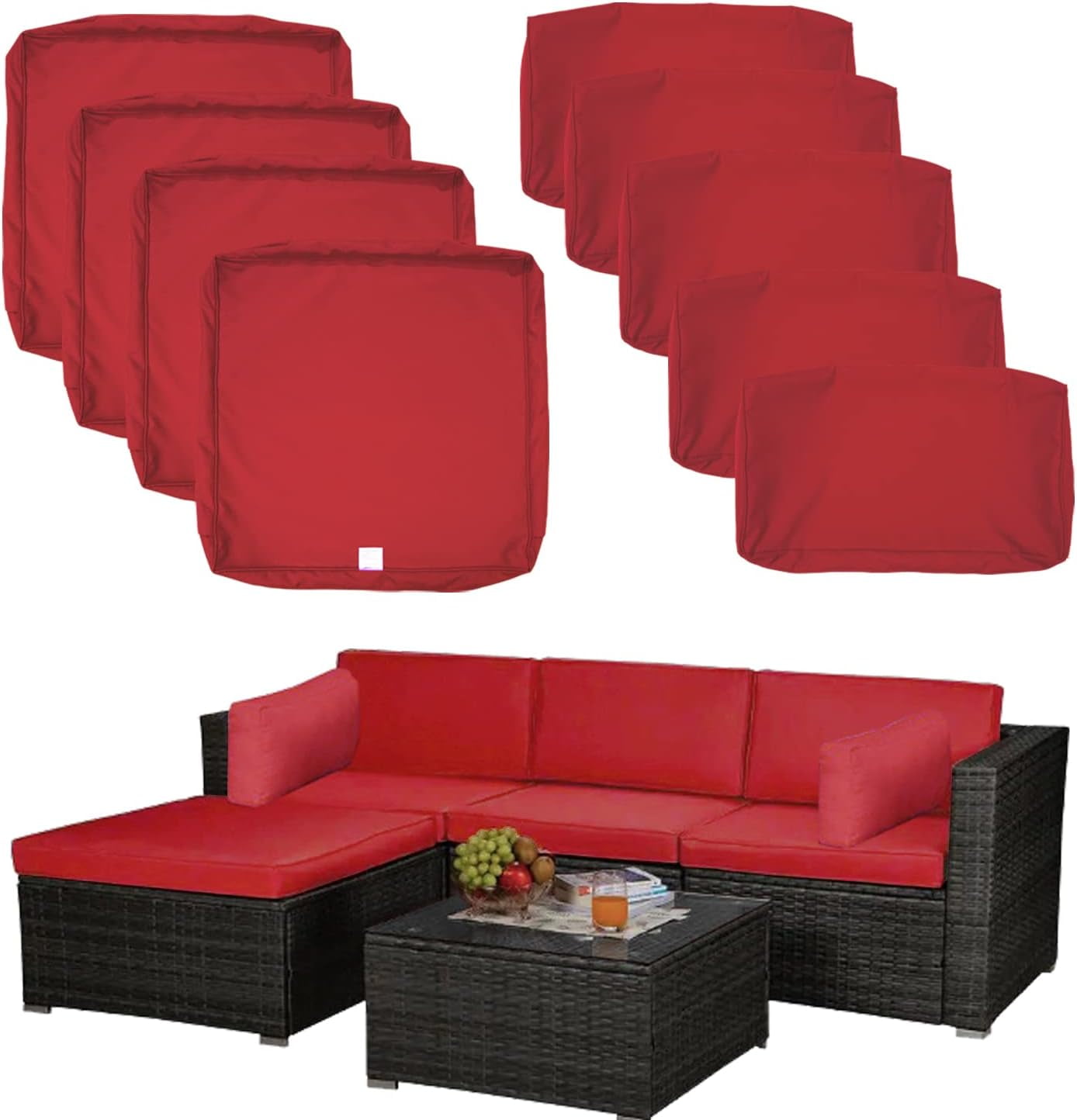 9 Pack Outdoor Patio Cushions Replacement Covers Fit for 5 Pieces 4Seater Wicker Rattan