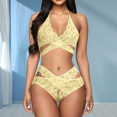 

〖Roliyen〗Lingerie For Women Babydoll Fashion Underwear Ladies Neckband Lace Lingerie