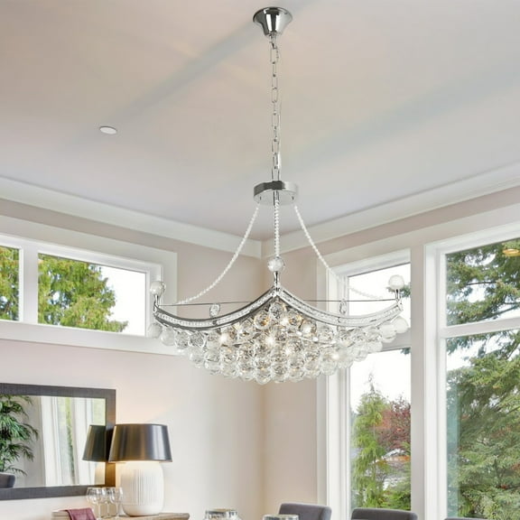 KPIBEST 25" Crystal Chandelier Ship Style Ceiling Lighting 8 Lights Pendant Light for Living Room Dining Room Chrome Finish E12 110V
