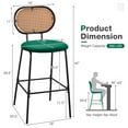 thumbnail image 3 of Costway Set of 2 Bar Stools Faux Leather Bar Height Kitchen Chairs with Rattan Back Green, 3 of 10