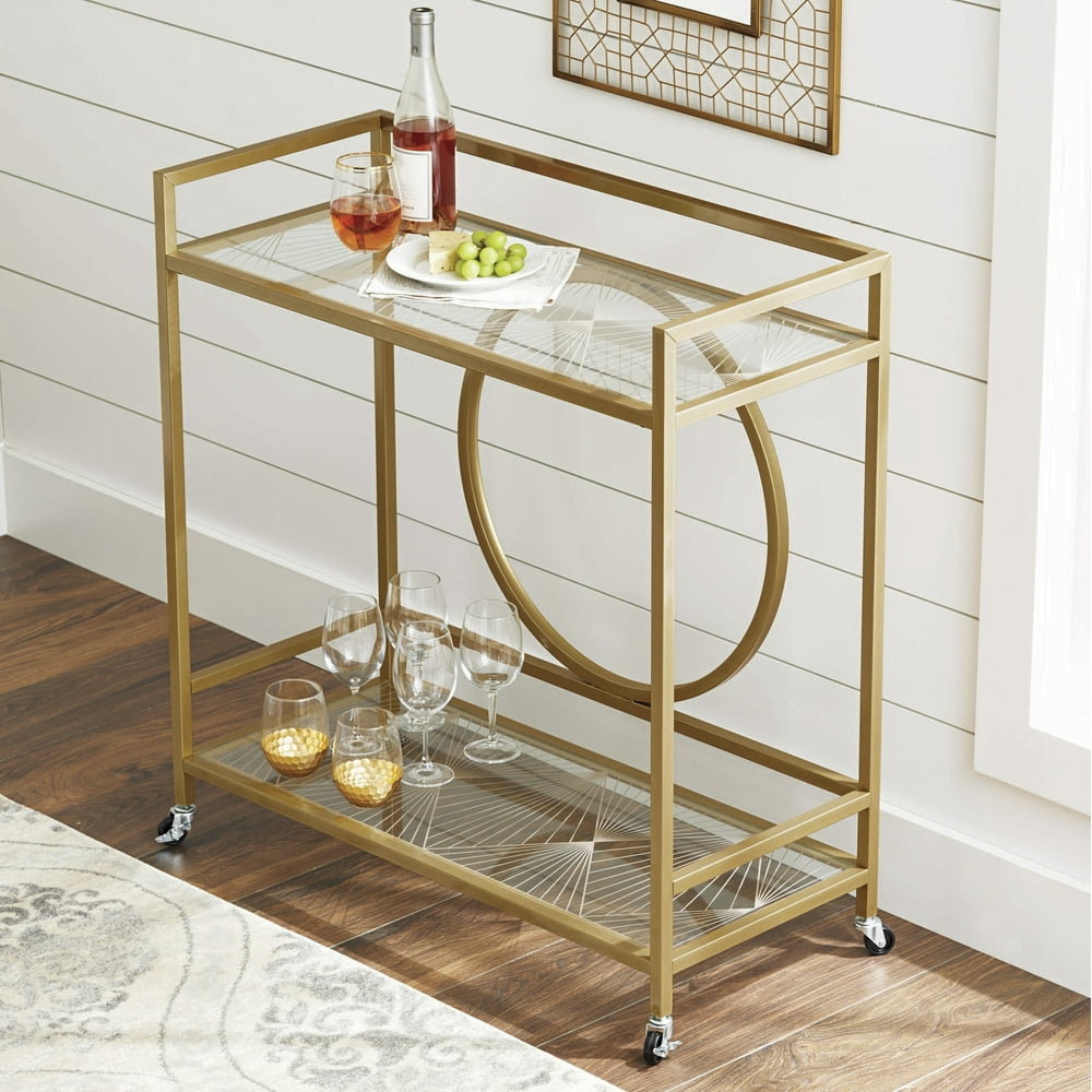 Better Homes & Gardens Nola MidCentury Metal & Glass Bar Cart, Gold
