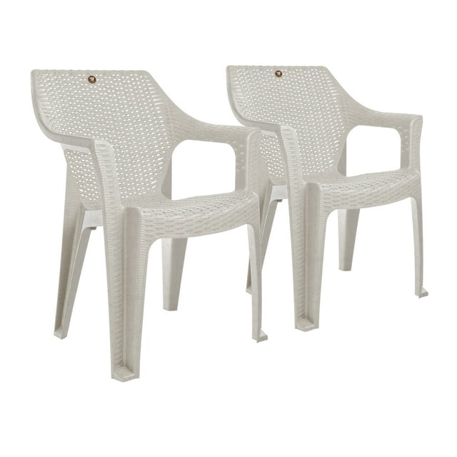 2 Sillas De Plástico Con Textura Rattan Blanco Cantera