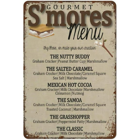 S'mores Bar Menu Camping Party Funny Wall Decor Vintage Metal Tin Sign Plaque For Man Cave Bar Pub Club Home Room Gift Poster 8x12 inches