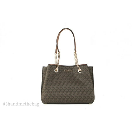 Michael Kors Teagen Large Jet Set Chain Tote Brown MK Signature PVC Leather