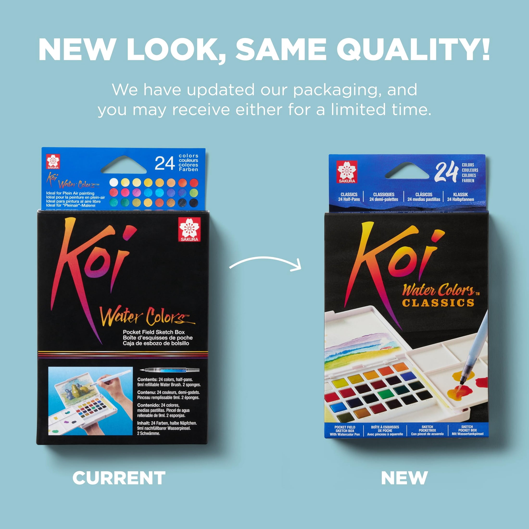 Sakura Koi Pocket Field Sketch Kit - Watercolor Sets for Painting On the Go - Holiday Gifts for Artists, Crafters & DIY Gifts Projects - 24 Colors - 1 Water Brush - 1 Sponge - 1 Mixing Palette