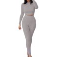 thumbnail image 5 of Douhoow Womens 2 Piece Tracksuit Solid Color Long Sleeve Bodycon Crop Top Long Pants Set, 5 of 6
