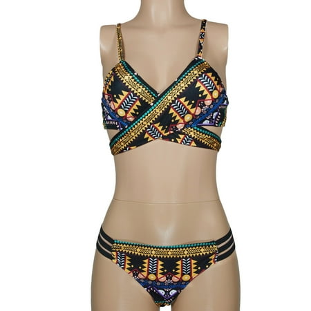 Women s Bikini Sets High Waisted 2 Piece Swimsuit Bohemia Push-Up Padded Bra Beach Bathing Suit For Women Swimwear Black XL