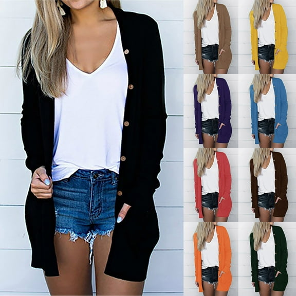 Dazajoo Cardigan for Women Solid Color Long Sleeve Button Down Cardigan Casual Flowy Lightweight Jacket with Pockets,Green,M