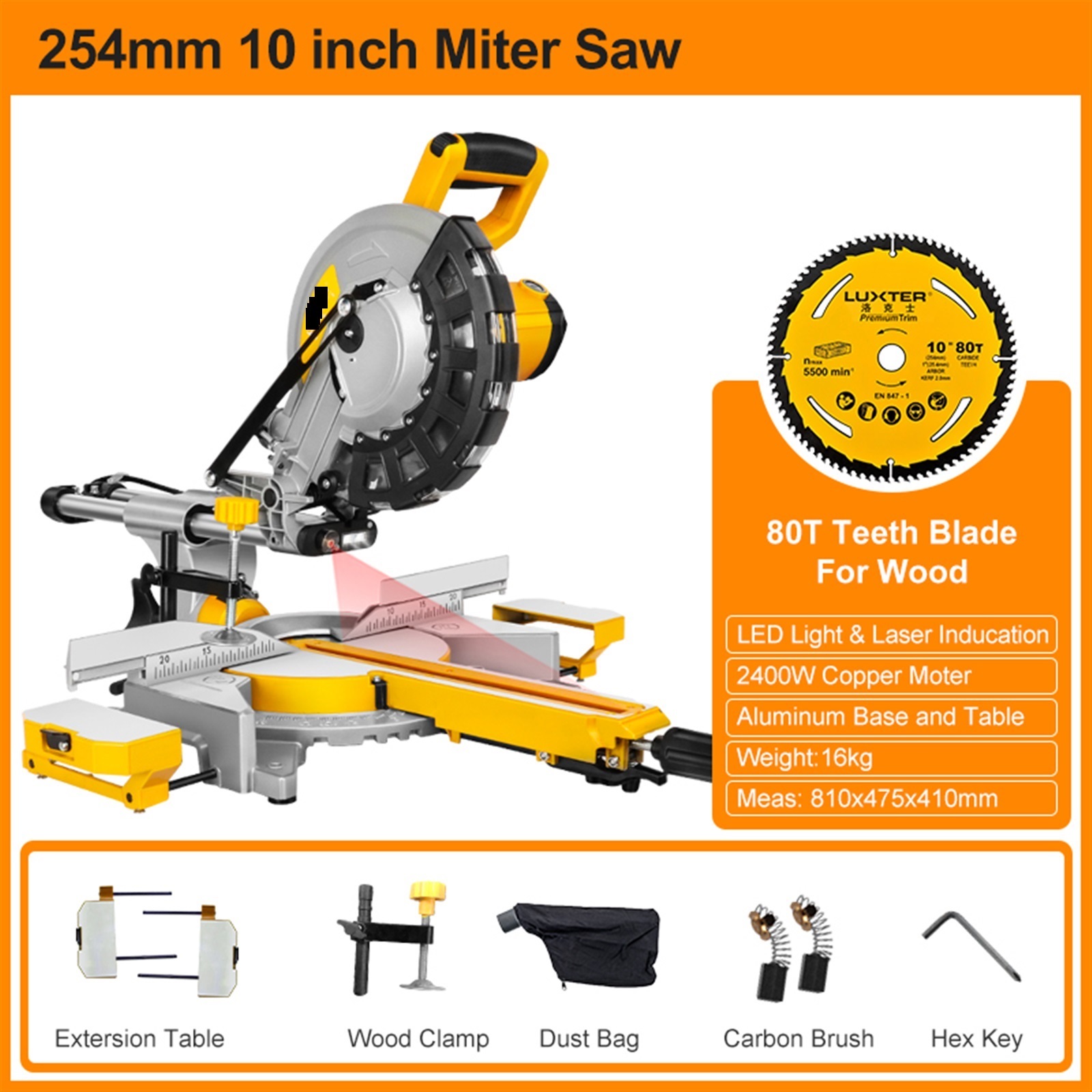 10inch 255mm Sliding Wood Miter Saw Single Bevel With LED Light Electric Power Tool Cutting Machine ,Efficient Cutting