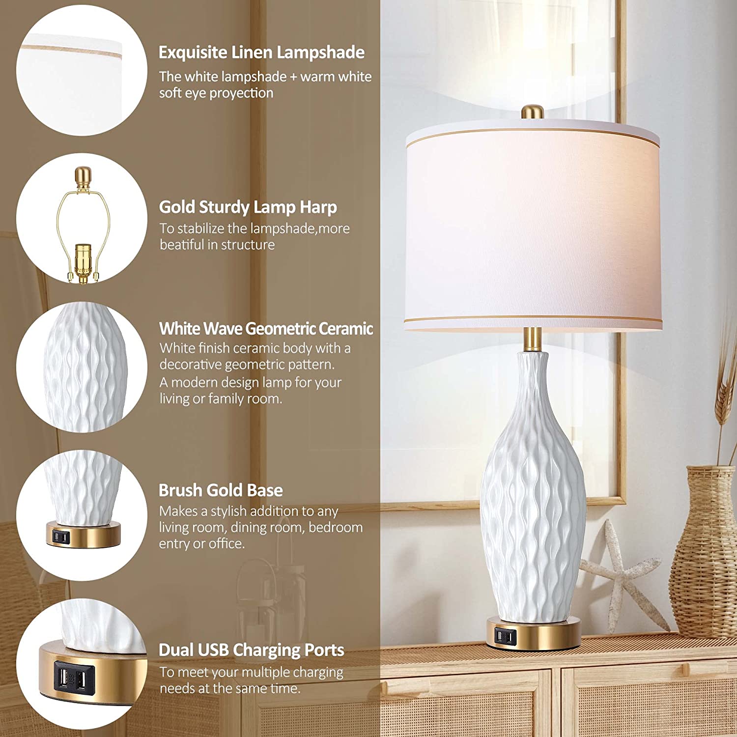 SparkGlowy 27inch Tall Table Lamp Set of 2, 3-way  Touch .