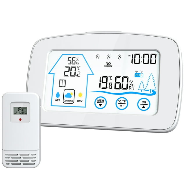 Mistaha Digital Weather Station Clock with Backlit Touch Screen, Temperature and Humidity Detection, Window Open Reminder, Max/Min Record - White ABS Material - Battery-free Delivery - 5003