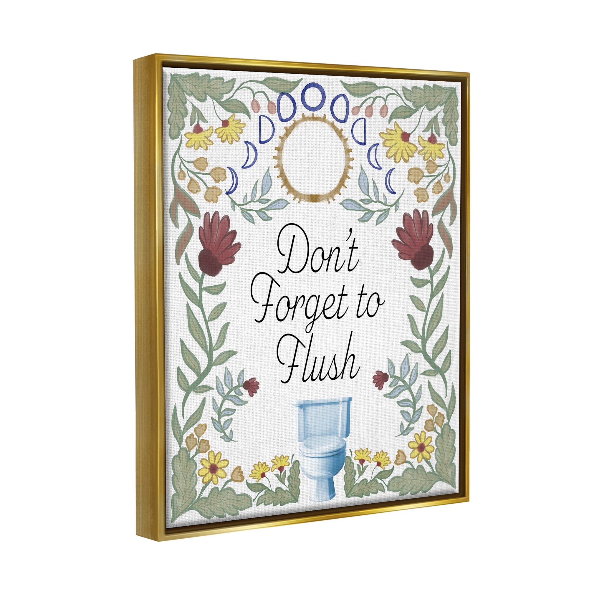 Stupell Industries Floral Bathroom Phrase Typography Painting Gold Floater Framed Art Print Wall Art, 25 x 31