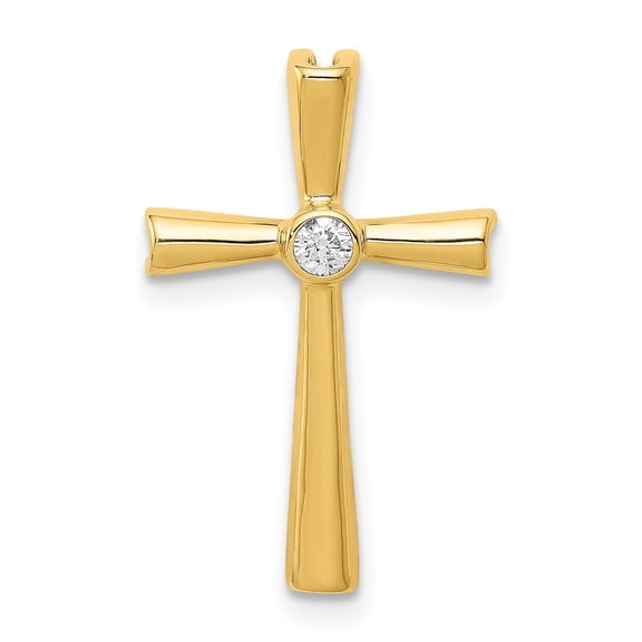 10k Yellow Gold Cross Pendant Necklace for Men and Women with Diamond Center Modern Polished Fine Jewelry for Daily Wear Religious Faith Statement Design