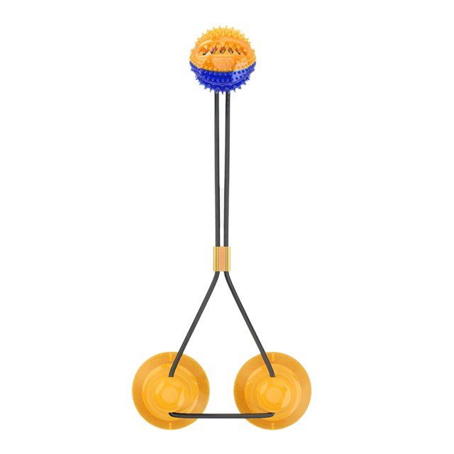 KAKOWELY Drawstring Dog Toy 1 Pc Dog Toy with Double Sucker Drawstring Dog Toy Teething Rope Toy Pet Supply for Dogs (Double Orange With Blue)3.74"X3.74"X2.56"