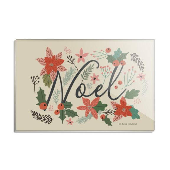 Noel Christmas Holly Poinsettias Rectangle Acrylic Fridge Refrigerator Magnet