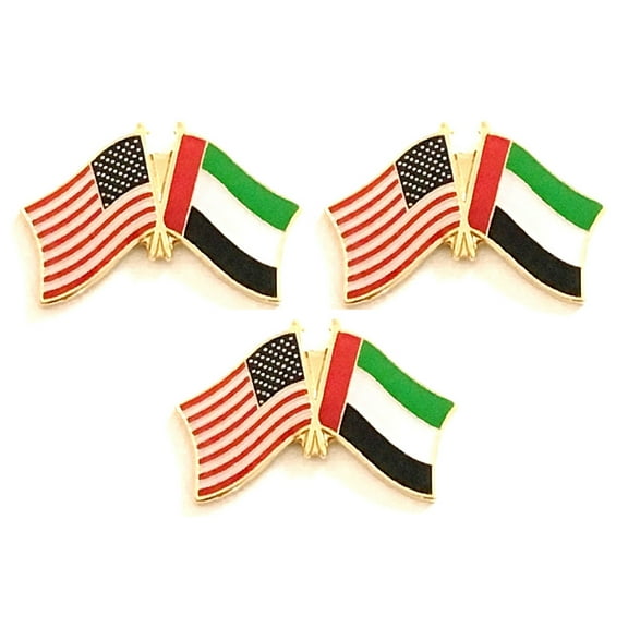 United Arab Emirates & US Crossed Double Flag Lapel Pins, Pack of 3