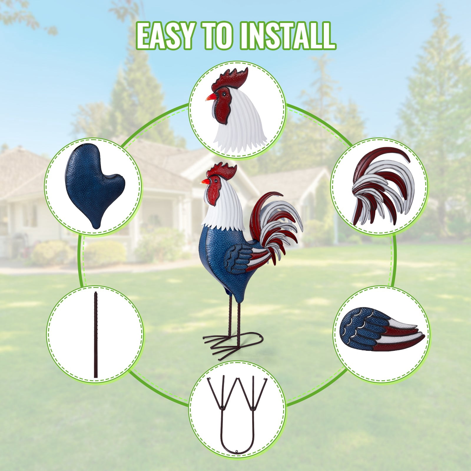 63 Inch Patriotic Rooster Garden Statue