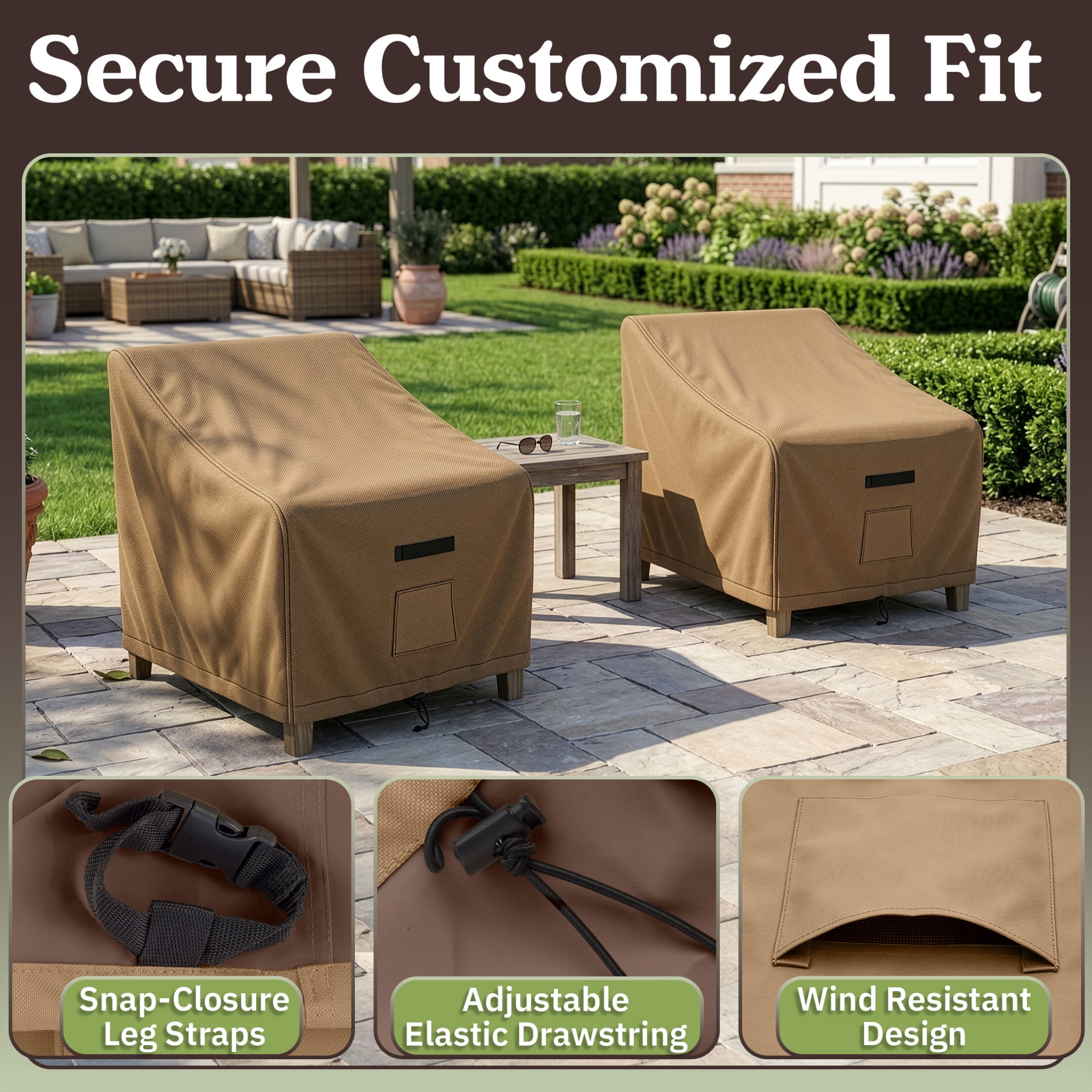 Pure Garden 35x38x34in Waterproof Deep Single Seat Outdoor Chair Covers 2-Pack, Tan