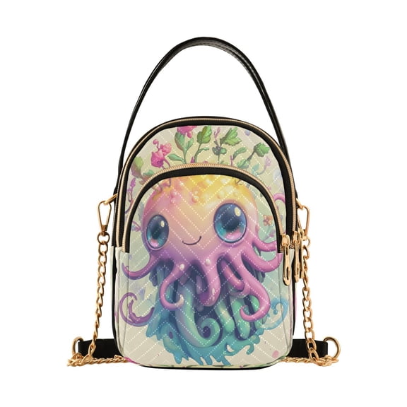 Shoulder Handbag Women's Crossbody Handbags 5.91x3.15x8.27 Inch Bank Card Bag Cash Bag Key Bag Lovely Cartoon Purple Octopus