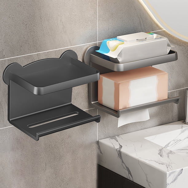 Fiudx Portarrollos de Papel Higiénico de Pie, Diseño Inoxidable, Elegante Acabado Gris, Base Estable con Soporte para Teléfono, Fácil Instalación, Organizador para Baño, Tamaño 21 X 13 X 11 Cm