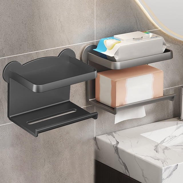 Fiudx Portarrollos de Papel Higiénico de Pie, Diseño Inoxidable, Elegante Acabado Gris, Base Estable con Soporte para Teléfono, Fácil Instalación, Organizador para Baño, Tamaño 21 X 13 X 11 Cm