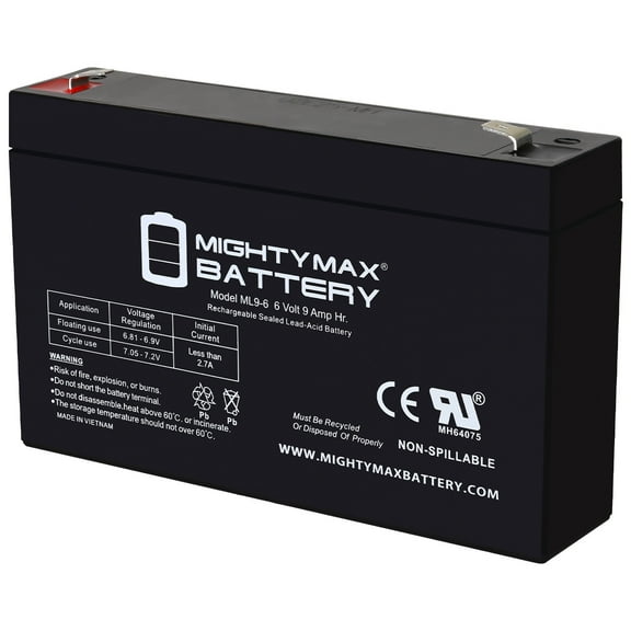 Mighty Max Battery ML9-6 - 6 Volt 9 AH, F2 Terminal, Rechargeable SLA AGM Battery