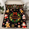 thumbnail image 2 of Homewish Chic Christmas Wreath Bed Sheets,Cute Santa Claus King Sheets,Cartoon Gingerbread Man Sheet Set For Girls Kids,Microfiber Bedroom Decor,4 Pieces, 2 of 7