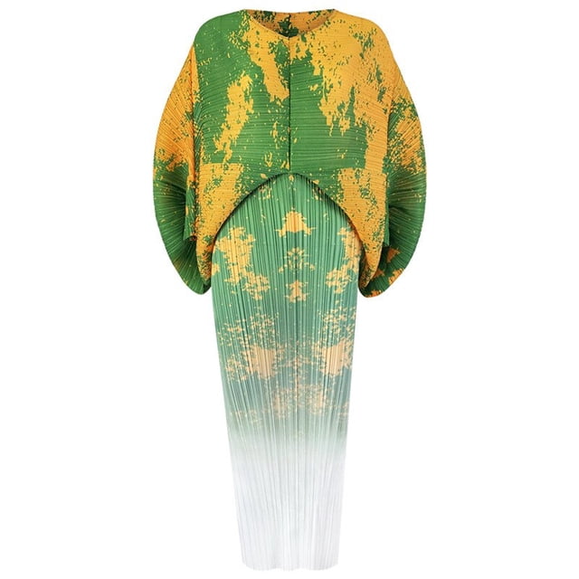 2023 New Spring Print Pleated Skirt/Holiday Party Temperament Loose Bat S Sleeve Dress Factory Spot Hot SalesOne Size Gao Jinjia LED