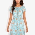 thumbnail image 2 of Women's Open Gathered Neck Short Sleeve Gathered Waist Open Tulip Hem Dress - X Large, Teal, 2 of 5