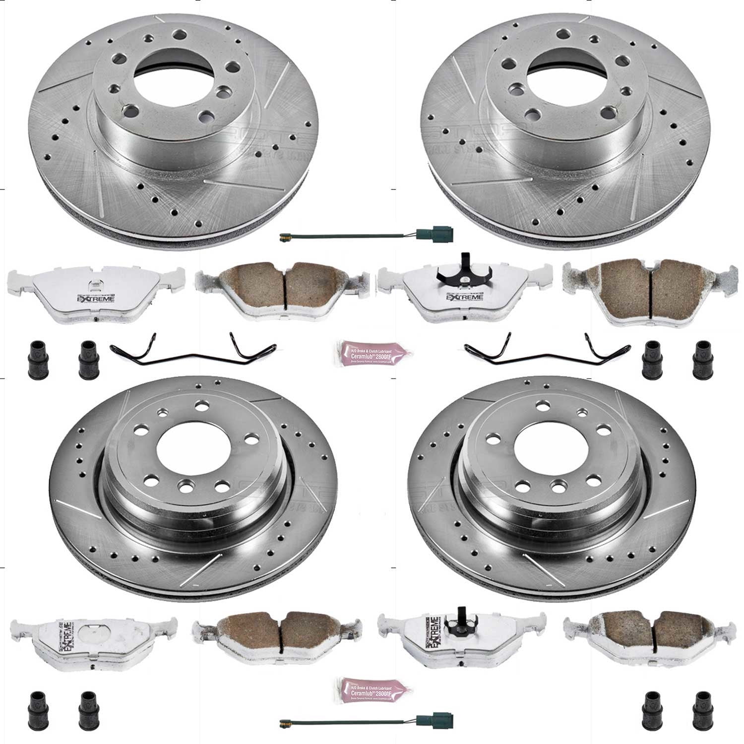 PowerStop Front and Rear Z26 Street Warrior Carbon-Fiber Ceramic Brake Pad and Drilled and Slotted Rotor Kit Fits: BMW Select Models K382-26
