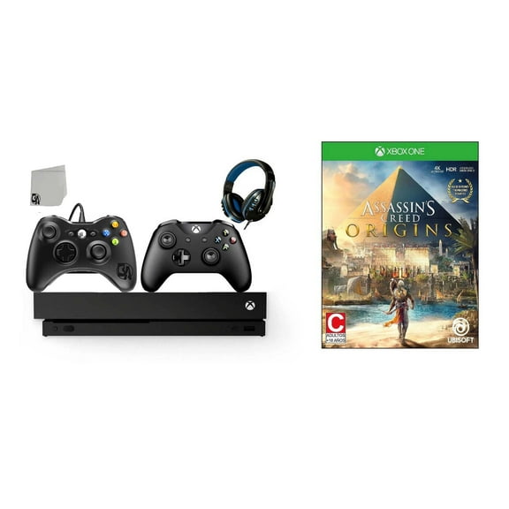 Pre-Owned Microsoft Xbox One X 1TB Gaming Console Black with 2 Controller Included with Assassin's Creed- Origins BOLT AXTION ( )