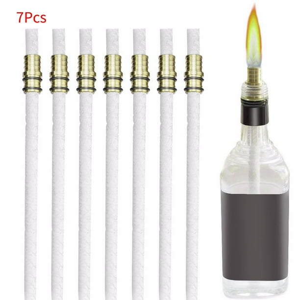 Fiudx Kit de Antorcha para Botellas de Vino, Paquete de 7 Mechas Largas de Fibra de Vidrio, Soportes de Latón, Iluminación Decorativa para Jardín, Luces para Botellas de Vino, Uso En Fiestas Al Aire
