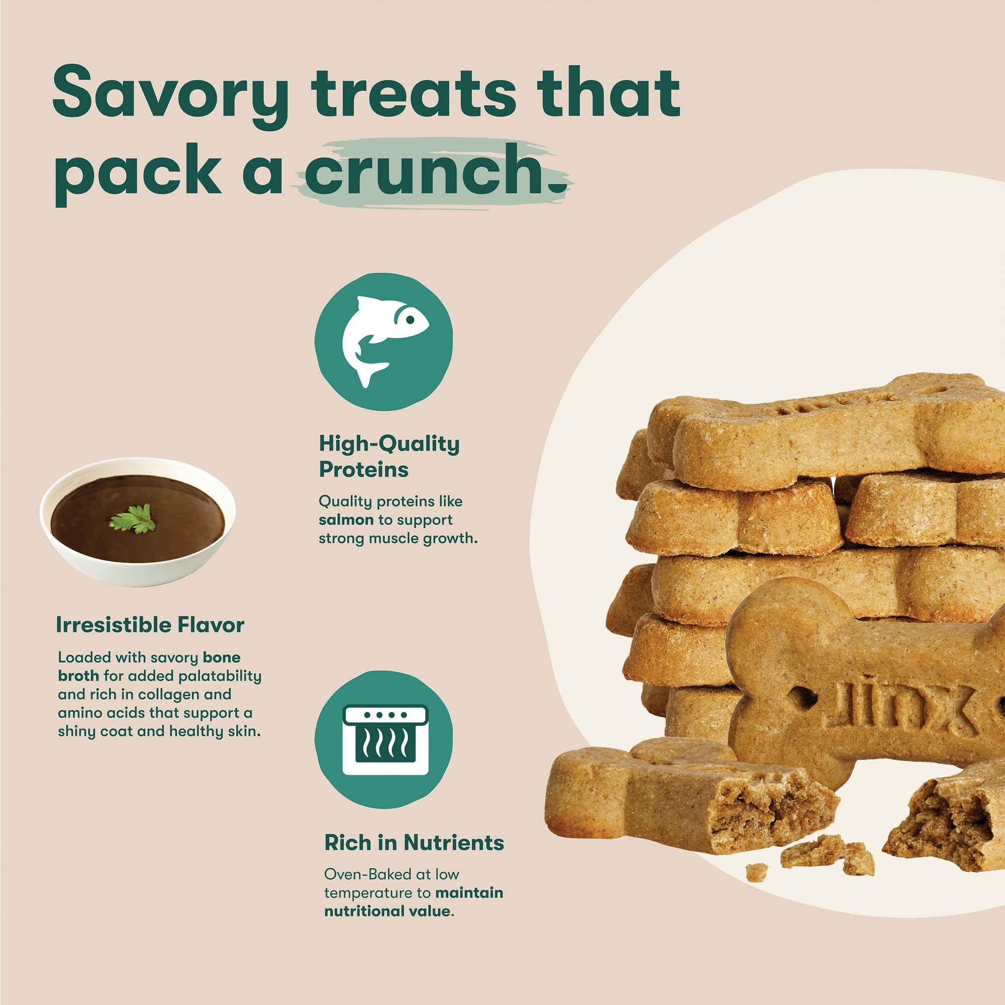 Jinx Salmon Bone Broth Biscuits,Crunchy Dry Dog Treats, 16 oz Bag