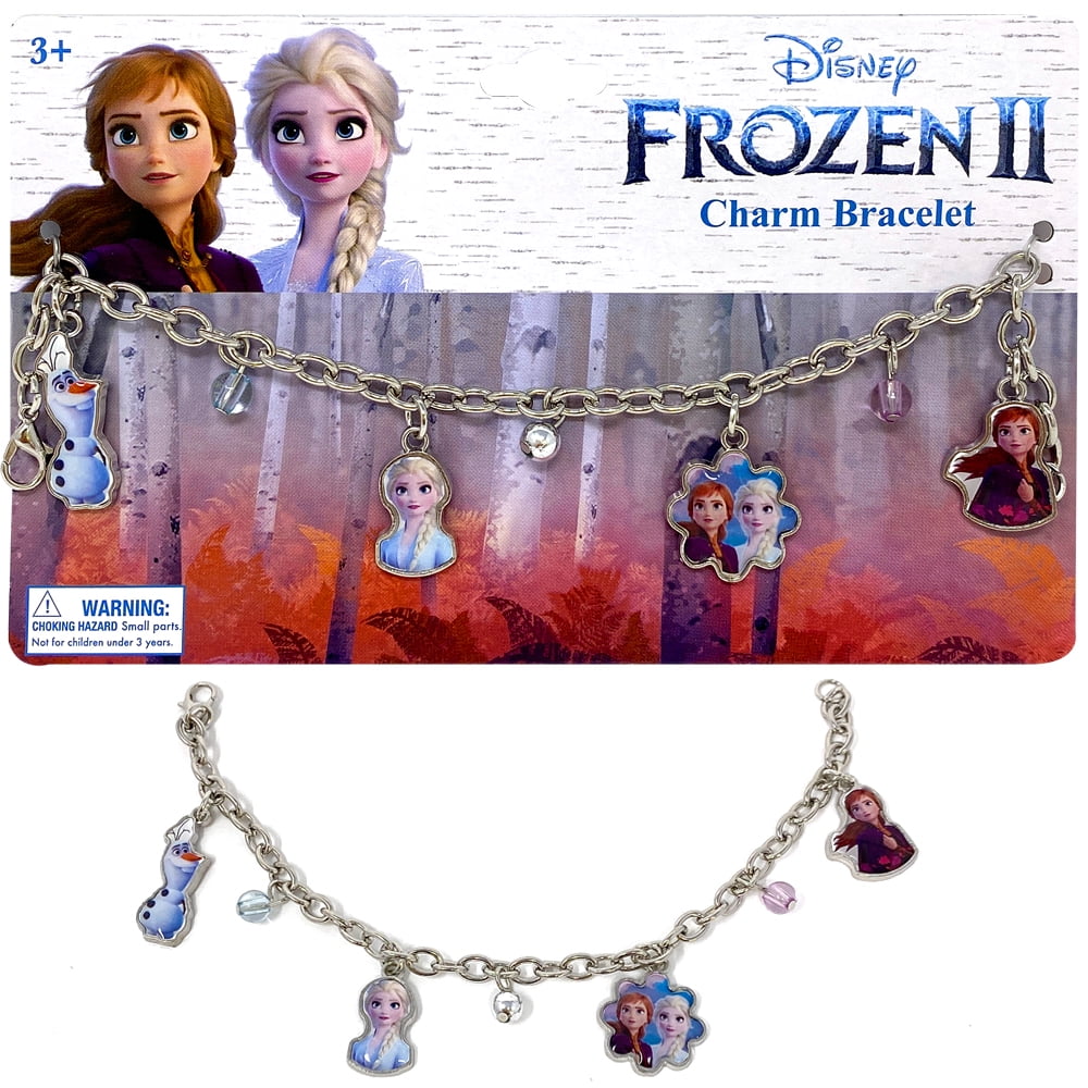 Disney Princess Frozen Anna Pink Flower Beads Charm Bracelet Heart One Size New 