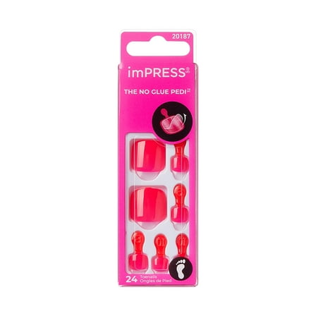 KISS imPRESS Press on Toenails, Color, Selfie Sunday, Pink, Short Squoval, 24 Count