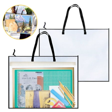 2pcs Art Portfolio Bags, 19 x 25" Large Posters Portfolios Case, Poster Board Holder, Mesh Waterproof Folder Organizer for Bulletin Boards, Scrapbooks, Keepsake