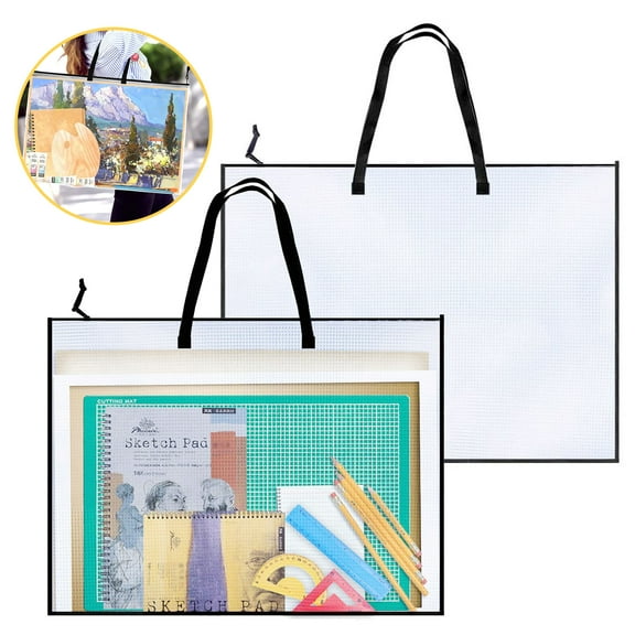 2pcs Art Portfolio Bags, 19 x 25" Large Posters Portfolios Case, Poster Board Holder, Mesh Waterproof Folder Organizer for Bulletin Boards, Scrapbooks, Keepsake