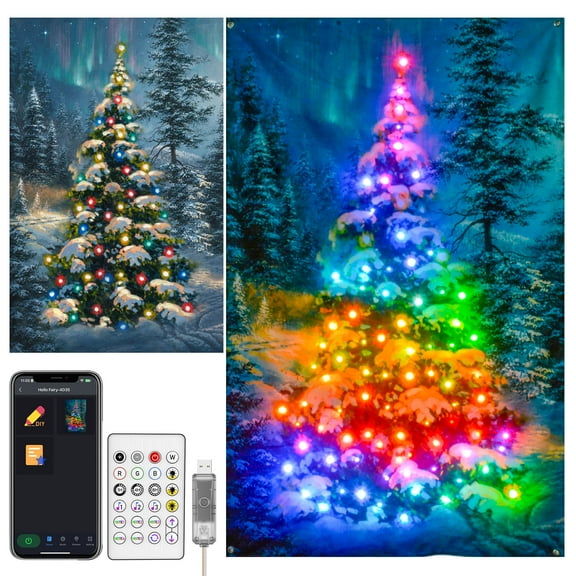 Smart Outdoor Flag-Pole Christmas Tree Prelit, Artificial Christmas Tree with Lights Bluetooth App Control, 236 RGB LEDs, 6.6Ft, 42 Modes, Static Dynamic Light Tree with Star Topper for Holiday Decor