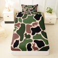 thumbnail image 3 of Manfei Woodland Wolves Twin Sheets,Cartoon Bear Bedding,Red Green,3 Pieces,1 Fitted Sheet and 1 Pillowcase, 3 of 6