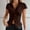 Brown, variant on Womens Button Down Blouse Short Sleeve V Neck Collared Cropped Shirt Tops Slim Fit Coquette Going Out Tops Red