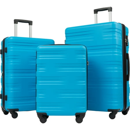 3 PCS Luggage Set, Aukfa Travel Cayron Suitcases with 4 Quiet Spinner Wheels, Luggage Sets , Hardshell Carry On Set, TSA Lock, Travelpro Carry onLuggage, 20/24/28 Inches, Blue