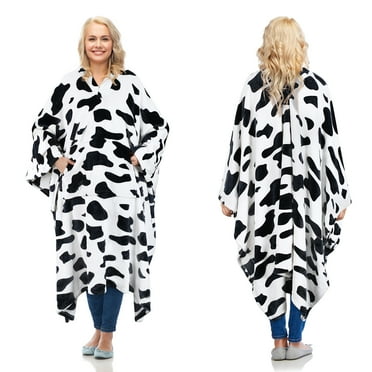Catalonia Wearable Blanket Poncho for Adult Women and Men, Wrap Fleece Blanket Cape with Pocket, Warm, Soft, Cozy, Snuggly Plush Blanket, No Sleeves, All-Season, Cow