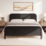 King Size Bed Frame with Headboard and Footboard for Bedroom or Guestroom,Solid Wood King Bed Frame with Wooden Slats Support,No Box Spring Needed,Easy Assembly,Black