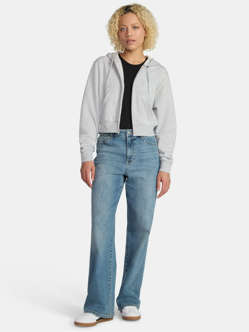 No Boundaries Cropped Fleece Zip Hoodie, Women's Sizes XXS-XXL