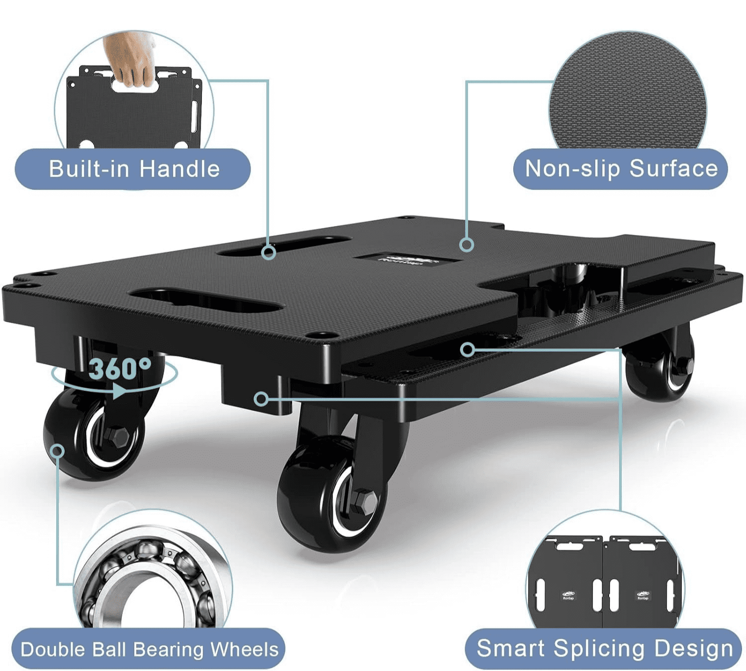 LLMRR Furniture Dolly 4 Wheels, Furniture Movers with Wheels, 440 Lbs Capacity Each, Portable Moving Dolly Heavy Duty, Interlocking Small Dolly with Wheels, 4 Pack