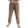 thumbnail image 4 of Boys and Girls' Flannel Clothes Pants Winter Warm Soft Fuzzy Homewear with Sweatpants Coffee 6-7 Years, 4 of 4